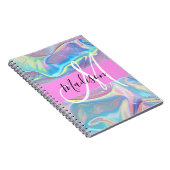 Girly roze holografische iriserende monogram naam notitieboek (Rechterzijde)