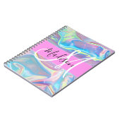 Girly roze holografische iriserende monogram naam notitieboek (Linkerzijde)
