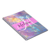 Girly roze holografische iriserende monogram naam notitieboek (Rechterzijde)
