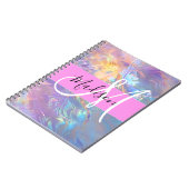 Girly roze holografische iriserende monogram naam notitieboek (Linkerzijde)