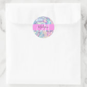 Girly roze holografische iriserende monogram naam ronde sticker (Tas)