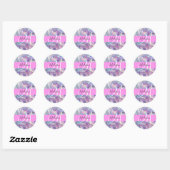 Girly roze holografische iriserende monogram naam ronde sticker (Vel)
