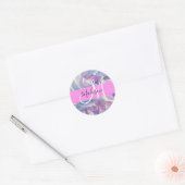 Girly roze holografische iriserende monogram naam ronde sticker (Envelop)