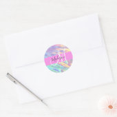 Girly roze holografische iriserende monogram naam ronde sticker (Envelop)