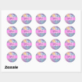 Girly roze holografische iriserende monogram naam ronde sticker (Vel)