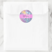 Girly roze holografische iriserende monogram naam ronde sticker (Tas)