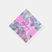 Girly roze holografische iriserende monogram naam servet (Hoek)