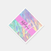 Girly roze holografische iriserende monogram naam servet (Hoek)