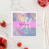 Girly roze holografische iriserende monogram naam servet (Insitu)