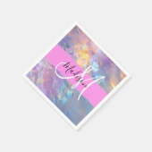 Girly roze holografische iriserende monogram naam servet (Hoek)