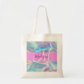 Girly roze holografische iriserende monogram naam tote bag (Voorkant)