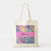 Girly roze holografische iriserende monogram naam tote bag (Achterkant)