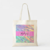 Girly roze holografische iriserende monogram naam tote bag (Achterkant)