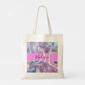 Girly roze holografische iriserende monogram naam tote bag (Achterkant)