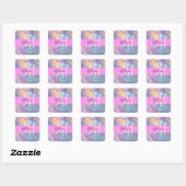 Girly roze holografische iriserende monogram naam vierkante sticker (Vel)
