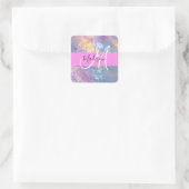 Girly roze holografische iriserende monogram naam vierkante sticker (Tas)