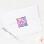 Girly roze holografische iriserende monogram naam vierkante sticker (Envelop)