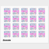 Girly roze holografische iriserende monogram naam vierkante sticker (Vel)