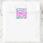 Girly roze holografische iriserende monogram naam vierkante sticker (Tas)