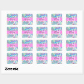 Girly roze holografische iriserende monogram naam vierkante sticker (Vel)
