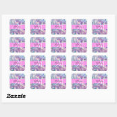 Girly roze holografische iriserende monogram naam vierkante sticker (Vel)