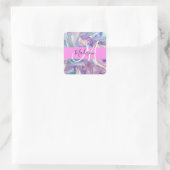 Girly roze holografische iriserende monogram naam vierkante sticker (Tas)