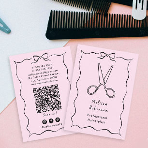 Girly Roze Kapsalon Scharen & Coquette QR Code Visitekaartje