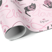 Girly Roze Kat Liefde Kittens en Yarn Tangle Kinde Cadeaupapier (Rol Hoek)