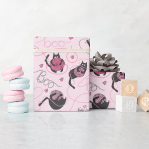 Girly Roze Kat Liefde Kittens en Yarn Tangle Kinde Cadeaupapier