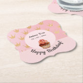 Girly Roze Kinder Cupcake Verjaardag Papier Onderz Kartonnen Onderzetters (Gekanteld)