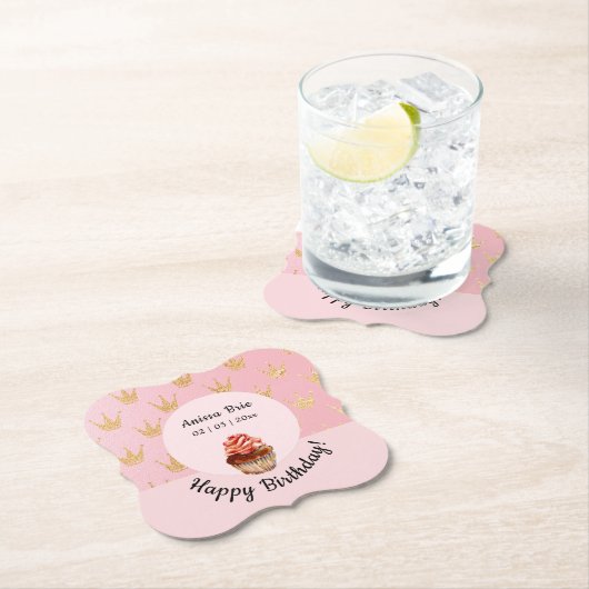 Girly Roze Kinder Cupcake Verjaardag Papier Onderz Kartonnen Onderzetters (Insitu)