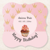 Girly Roze Kinder Cupcake Verjaardag Papier Onderz Kartonnen Onderzetters (Voorkant)