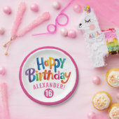 Girly Roze Kleurrijke Verjaardagsfeest Waterverf T Papieren Bordje (Feest)