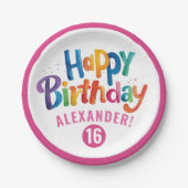 Girly Roze Kleurrijke Verjaardagsfeest Waterverf T Papieren Bordje (Voorkant)