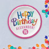 Girly Roze Kleurrijke Verjaardagsfeest Waterverf T Papieren Bordje