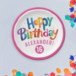 Girly Roze Kleurrijke Verjaardagsfeest Waterverf T Papieren Bordje