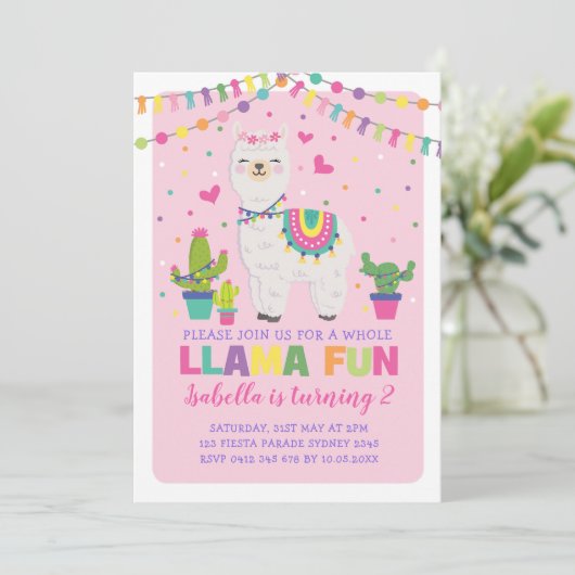 Girly Roze Llama Verjaardagsfeest Heel Llama Fun Kaart (Staand voorkant)