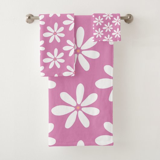 Girly roze madeliefje modern bad handdoek (Insitu)