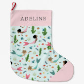 Girly Roze Magisch Onder het Zee Zeemeermin Kinder Grote Kerstsok (Voorkant)