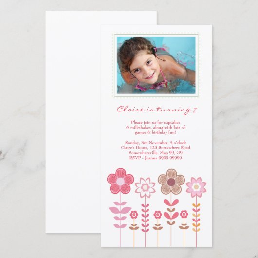 Girly Roze Meisjes Verjaardag Fotokaart Sjabloon (Voorkant / Achterkant)