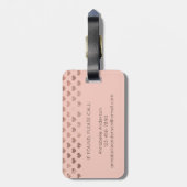 Girly Roze Metallic Koper Harten Script Monogram Bagagelabel (Achterkant verticaal)