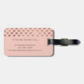 Girly Roze Metallic Koper Harten Script Monogram Bagagelabel (Achterkant horizontaal)