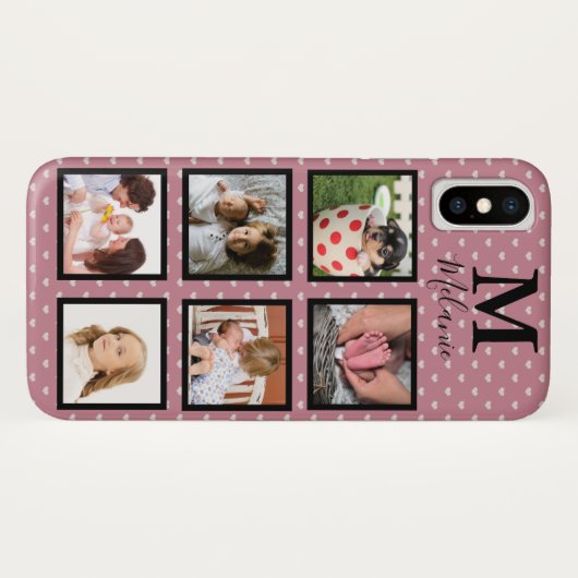 Girly Roze Micro Harten 6 Foto & Monogram Case-Mate iPhone Case (Achterkant (horizontaal))
