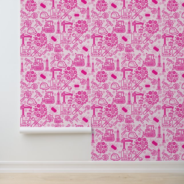 girly roze moderne Architectural Blueprint Enginee Behang (Applicatie)