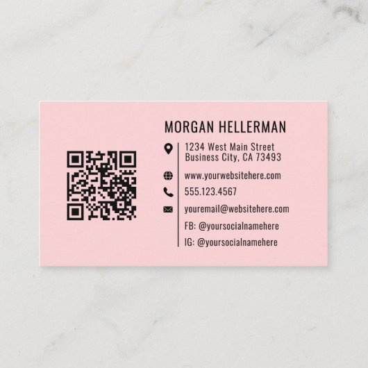 Girly Roze Moderne Minimalistische Logo QR Code Visitekaartje (Achterkant)
