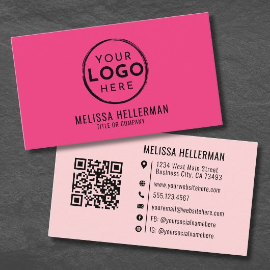 Girly Roze Moderne Minimalistische Logo QR Code Visitekaartje