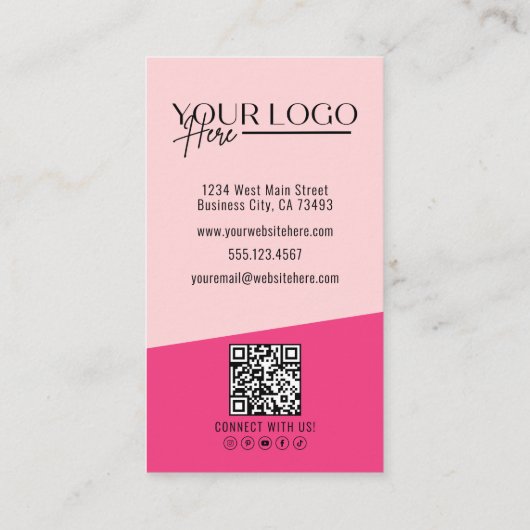 Girly Roze Moderne Minimalistische Logo QR Code Visitekaartje (Achterkant)