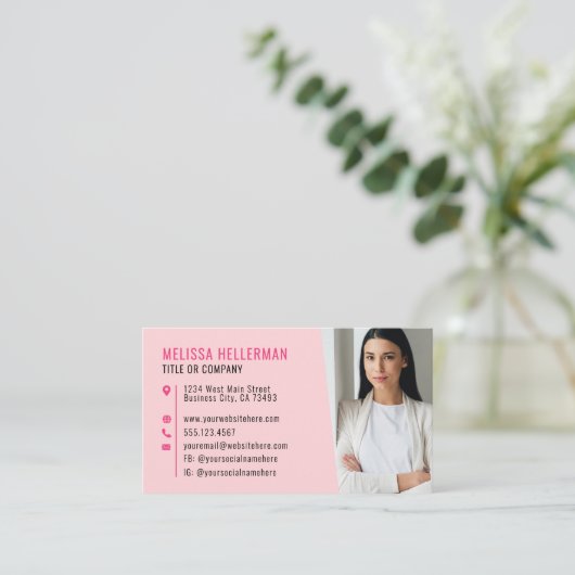 Girly Roze Moderne Minimalistische Logo Visitekaartje (Staand voorkant)