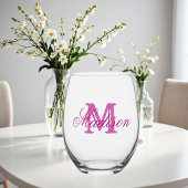 Girly roze monogram en naam wijnglas zonder voet