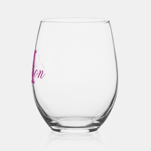 Girly roze monogram en naam wijnglas zonder voet (Links)